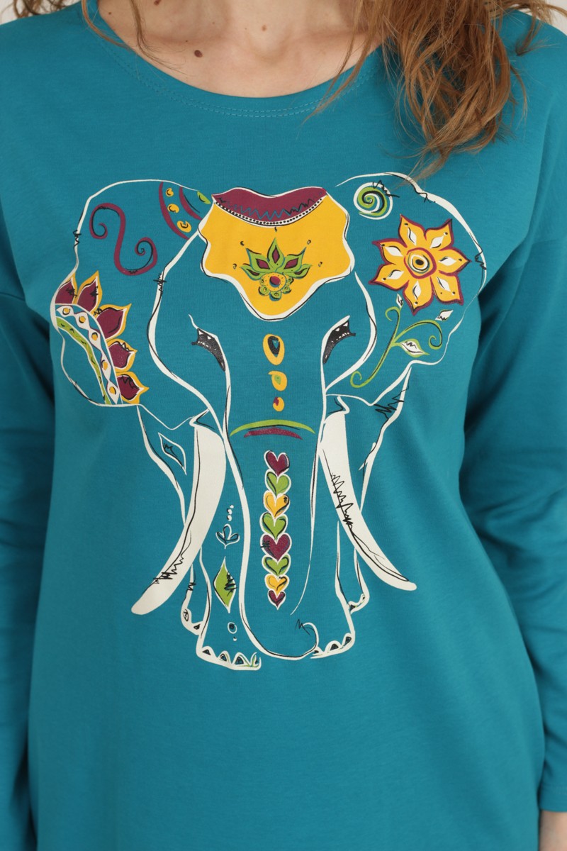 Bluza Dama Albastra Imprimeu Elefant Joa