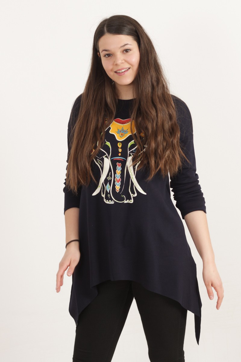 Bluza Dama Bleumariu Imprimeu Elefant Joa