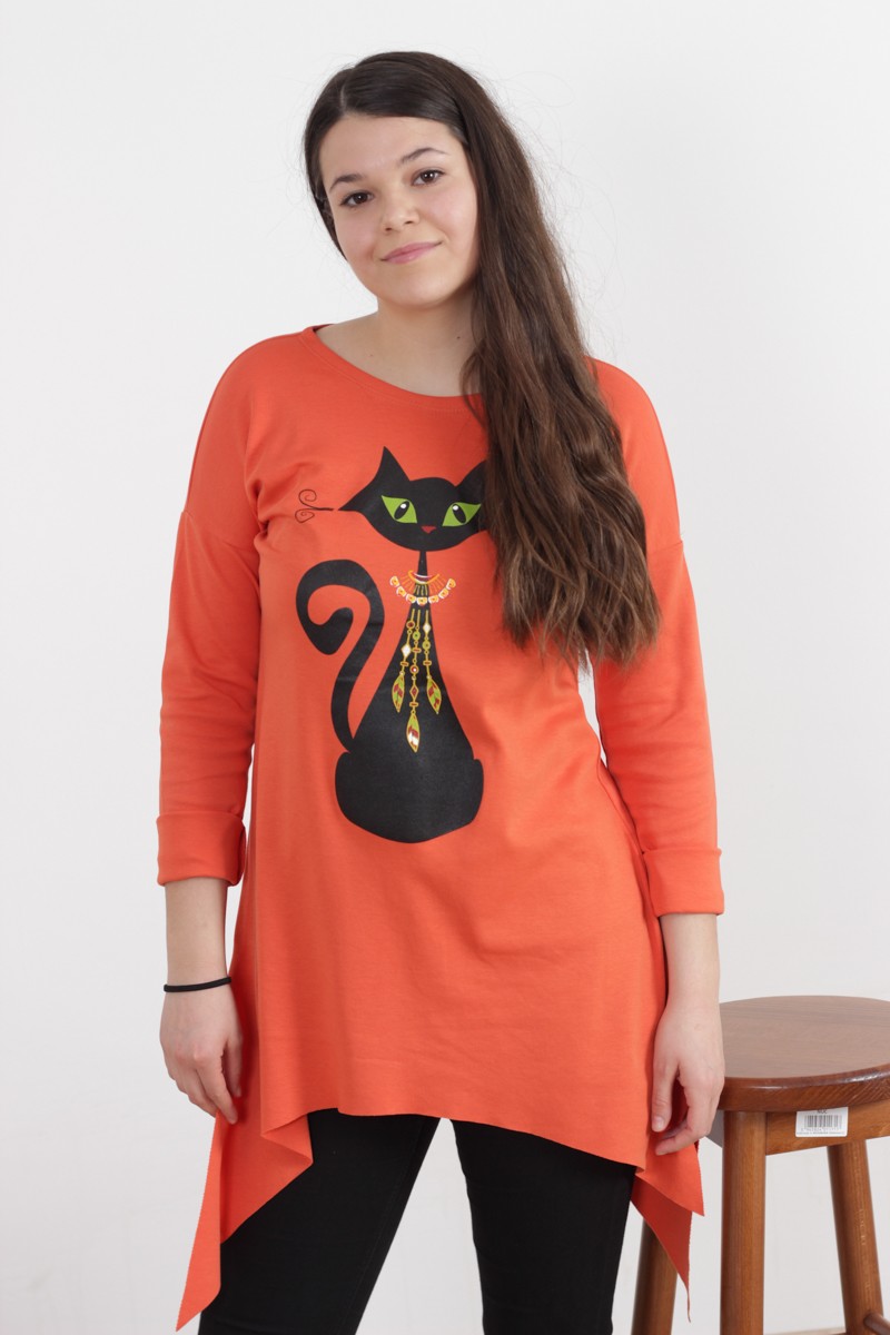 Bluza Dama In Colturi Imprimeu Pisica Joa