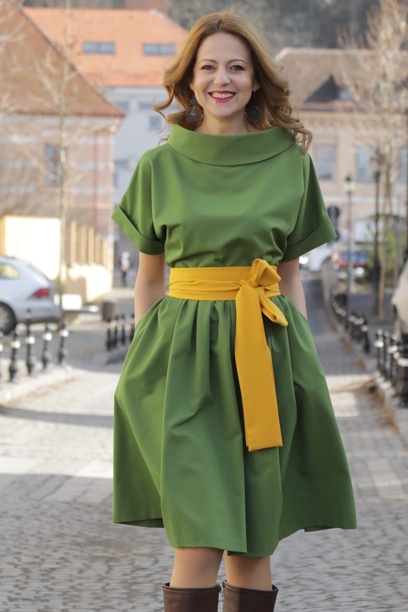 Rochie Midi Kaki cu Buzunare Joa