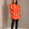 Trench Dama Portocaliu Cu Buzunare
