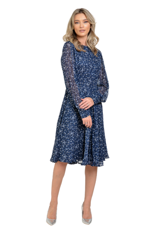 Rochie eleganta din voal Giorgal bleumarin cu imprimeu Olga