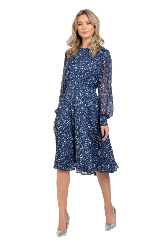 Rochie eleganta din voal bleumarin lungime midi Giorgal